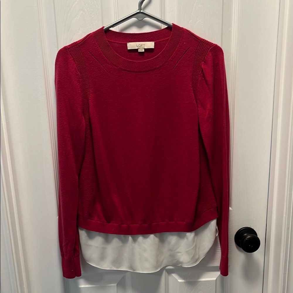 LOFT Deep Pink Top with Ivory Hem